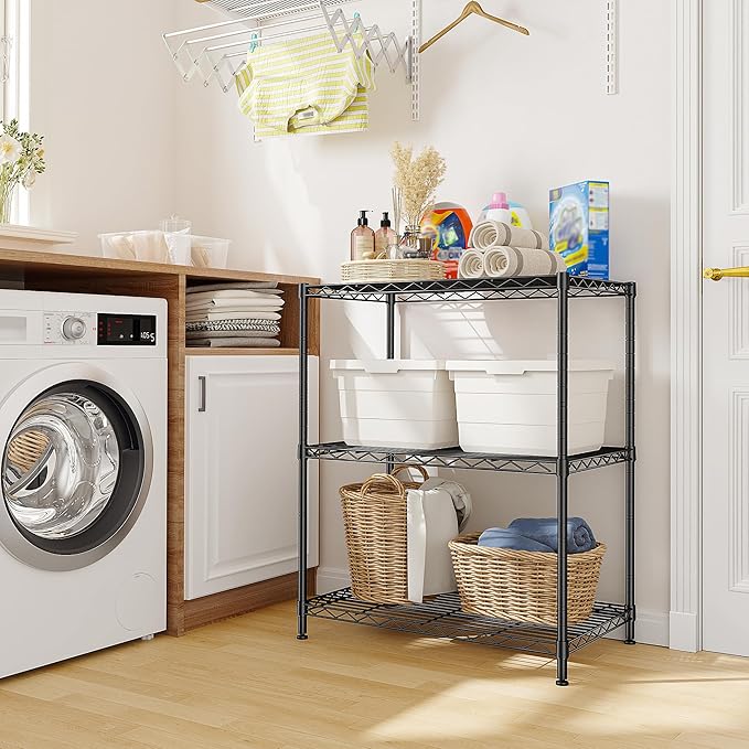 DurayLoly Storage Shelves Adjustable Wire Shelving Metal Wire Rack Shelving Unit Storage Shelf for Kitchen Laundry Room Pantry Closet Bathroom 24" W x 30" H x 14" D Black,2pc