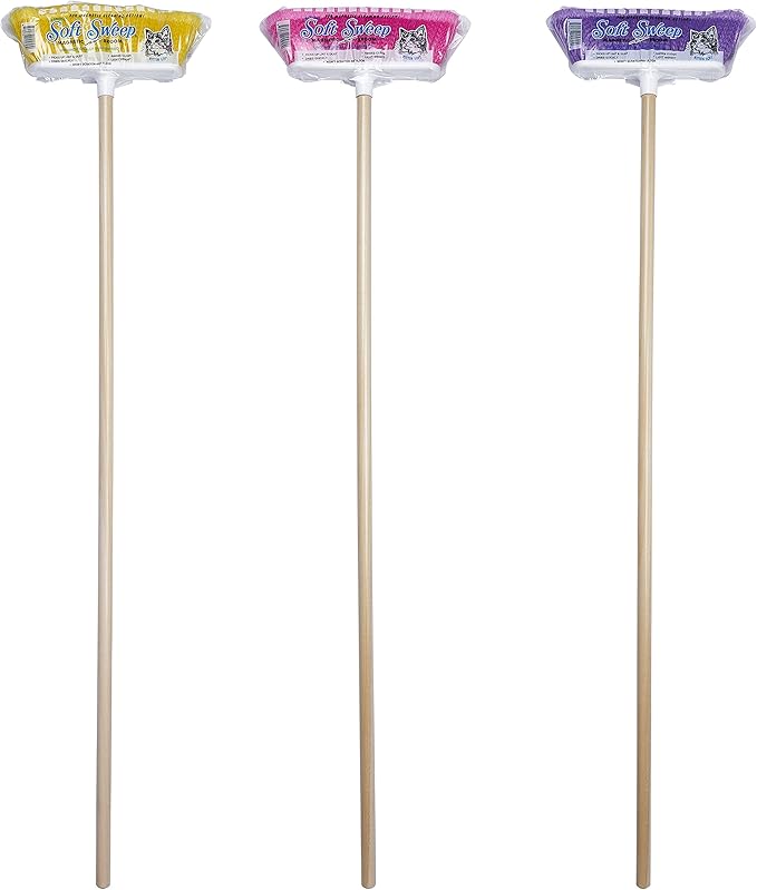 The Original Soft Sweep Magnetic Action Broom Assorted Colors with Natural Finish Wood Handles (4 Brooms)