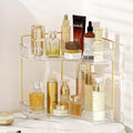 INVSSENE Corner Bathroom Countertop Organizer, Vanity Trays for Counter, Makeup Organizers, Perfume Tray, Kitchen Spice Rack, (Clear, 2 Tiers)