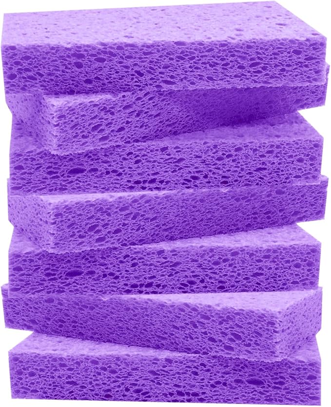 Large Cellulose Sponges, Kitchen Sponge for Dish, Thick Heavy Duty Scrub Pads, Non-Scratch Scrubber for Household/Cookware/Bathroom/Office/Boat 5.5" x 3" x 1" (7 Pack) Purple