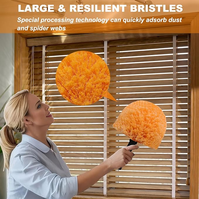 2 Pack Robust Cobweb Duster Head Brush – Superior Twist-On Web Cleaning Tool – Spider Web Remover Brush Compatible with Standard 3/4 Inch Threaded Poles for Outdoor & Indoor Use – Head Only (Orange)