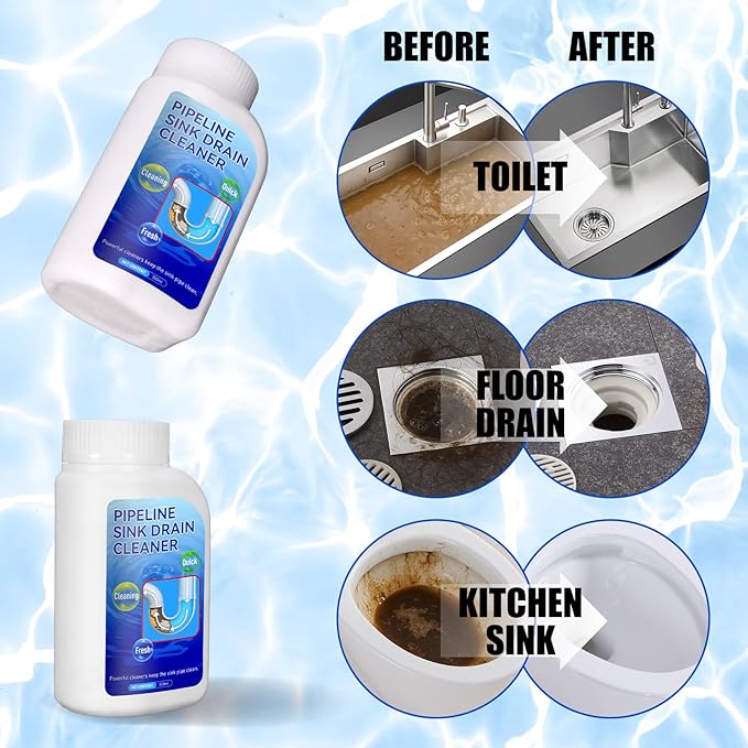 Pipeline Dredging Agent Sink Drain Cleaner - Powerful Quick Cleaning Drain Toilet Cleaner Tool, Unclog Toilet Clog And Kitchen Sink Pipe Unblocker Powder (2pc)