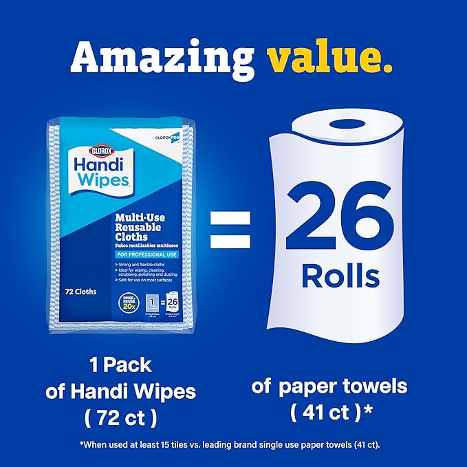 CloroxPro Clorox Handi Wipes Multi Use Reusable Cloths, 72 Count