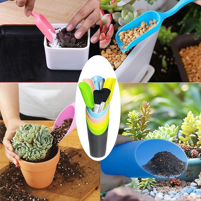12PCS Bonsai Soil Scoop Set - Plastic Garden Scoops Small Mini Potting Shovels, Dual-Size Succulent Planting Tools for Indoor Plants, Planting, Transplanting Soil Mixing