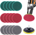 Glarks 16Pcs 5 Inch Drill Power Brush Tile Scrubber Scouring Pads Cleaning Kit with 5 Inch Disc Pad Holder for Bathroom & Kitchen Cleaning, 3 Different Stiffness (Red, Gray, Green)