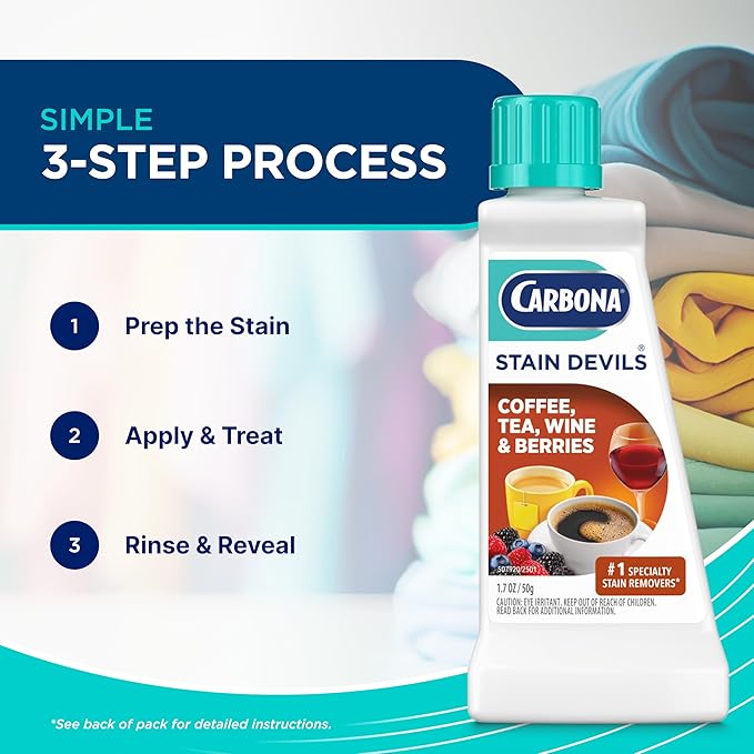 Carbona Stain Devils® #8 | Coffee, Tea, Wine & Juice | Professional Strength Laundry Stain Remover | Multi-Fabric Cleaner | Safe On Skin & Washable Fabrics | 1.7 Fl Oz, 1 Pack