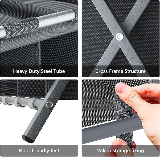 aboxoo Luggage Rack with storage, Guest Room Folding Suitcase Stands, Holds up to 120 lb, Space Saving Suitcase Holders for guest room, Bedroom Hotel, Grey
