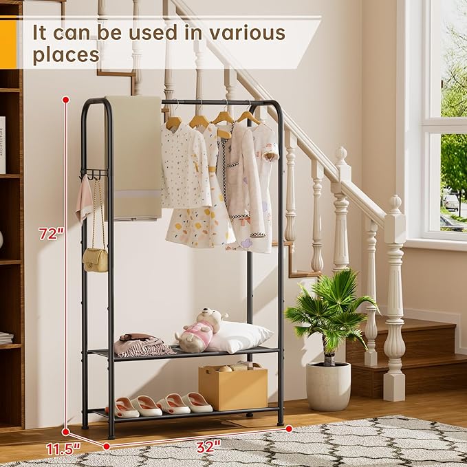 Golpart Clothes Garment Coat Rack Drying Clothing Racks Metal Freestanding for Hanging Clothes Portable Closet for Laundry Bedroom Black