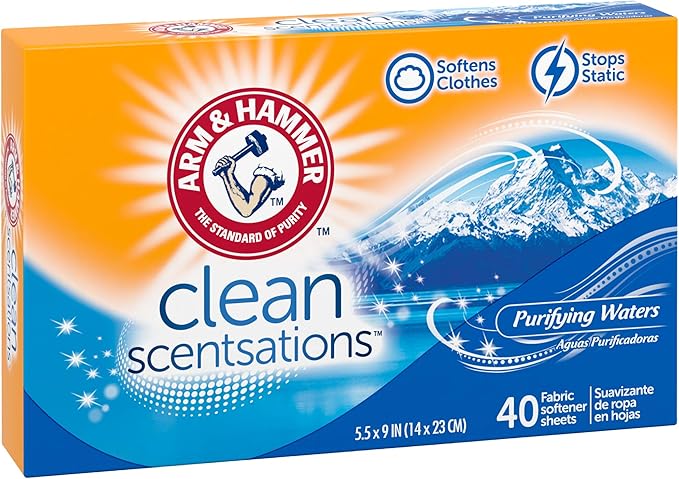 ARM & HAMMER Fabric Softener Sheets, 40 sheets, Purifying Waters