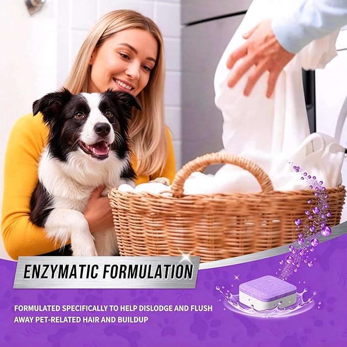 Washing Machine Cleaner Tablets for Pet Owners PRO MAX, Large Enzymatic Deep Cleaning Remove for Cat & Dog Hair, Odor, Residue, Compatible with HE, Top & Front Load