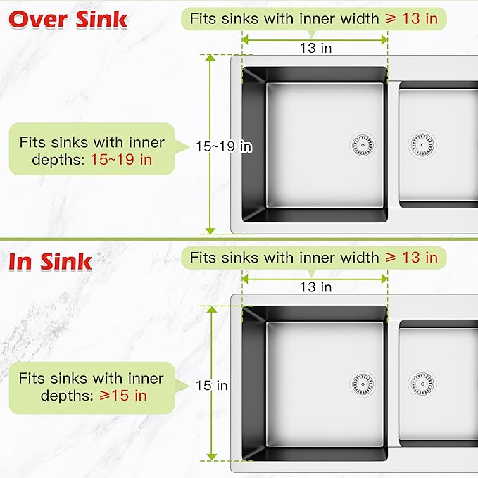 JASIWAY Dish Drying Rack in Sink, Expandable Stainless Steel Dish Drainer for Kitchen Sink, Dish Strainer Rack, Retractable Over Sink Dish Rack with Utensil Holder, 13.4''~16.9''D x 12.2''W, Silver
