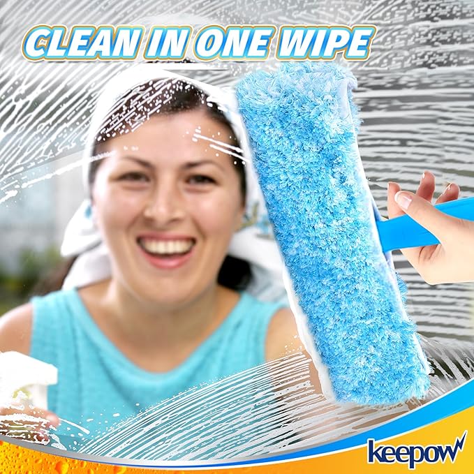 KEEPOW 10" Microfiber Window Scrubber Refill Replacement Compatible with MR.SIGA, Compatible with Ettore Professional Cleaning, Reusable & Washable Window Squeegee for Window Cleaning (3 Pack)