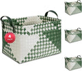 15L Laundry Baskets Waterproof Storage Baskets For Shelves Large Laundry Hamper With Leather Handle -set of 6 Cube Organizers Woven Bins for Bathroom,Bedroom,Pantry,Clothes,Car & Towels-Green