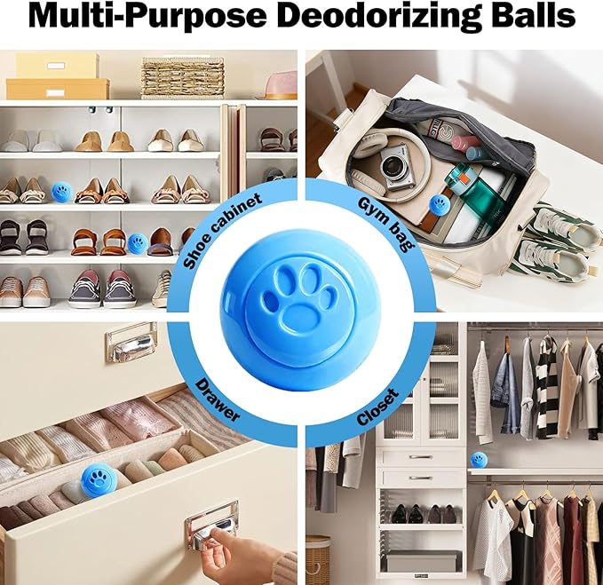 SCENTORINI Shoe Deodorizer Balls, 8 Pack Linen Scent Sneaker Deodorizer Balls, Odor Eliminator for Smell Shoes Boots, Long Lasting Shoe Freshener for Gym Bags, Drawers and Small Spaces