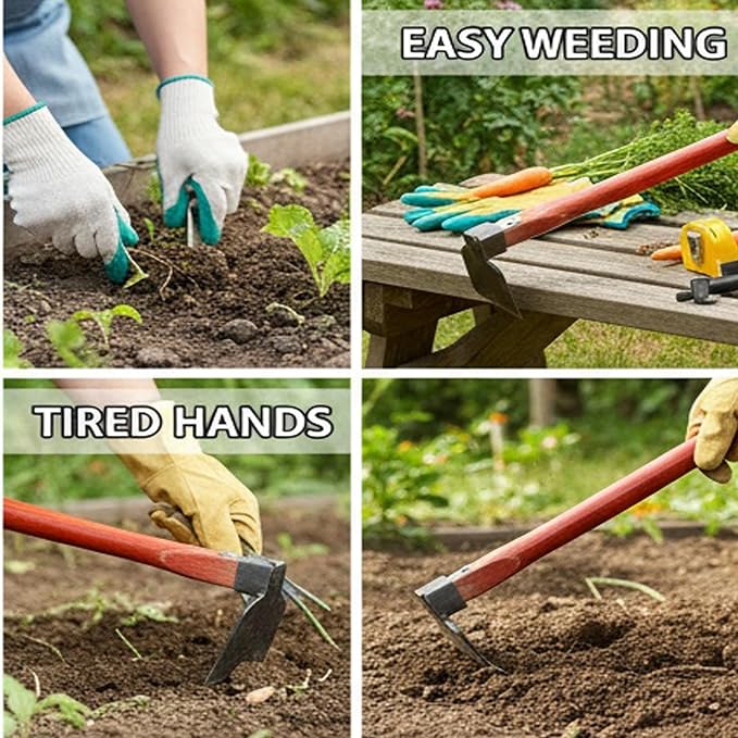 Garden Hoe with Wooden Handle | Heavy Duty Steel Gardening Tool for Weeding, Planting Vegetables and Flowers | Durable Farming Hoe for Outdoor Use