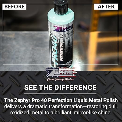 Zephyr - Pro 40 Perfection Liquid Metal Polish - Stainless Steel & Aluminum Polish for Big Rigs, Semi Trucks, Fuel Tanks, & More - 32 oz