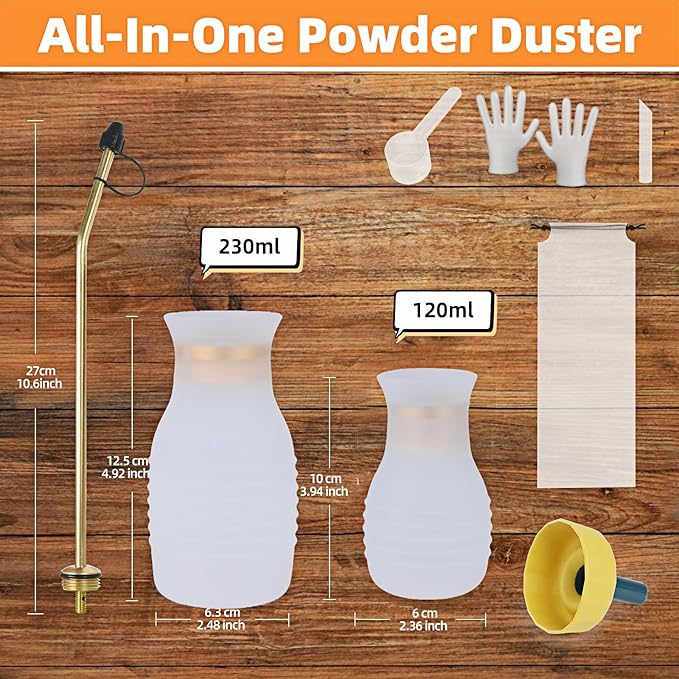 Diatomaceous Earth Duster, 230ml Large, Powder Duster Kit with Long Copper Tube & Folding Funnel, Indoor Outdoor Silicone Sprayer Heavy Duty Bulb Applicator for Home and Garden(White)