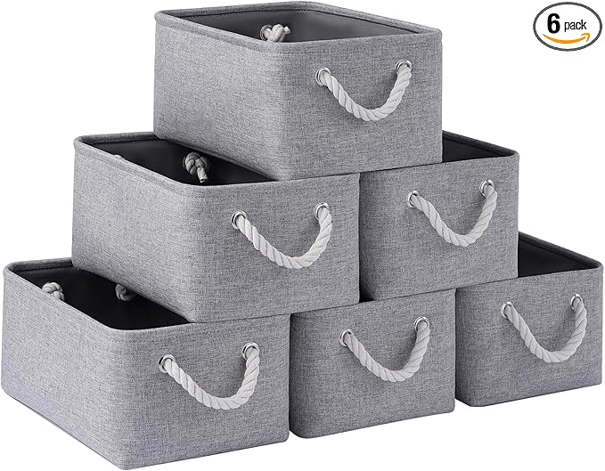 Storage Baskets for Shelves 13.8x9.8x6.7 Inch-Foldable Fabric Organizing Storage Bins with Handles, Closet & Bathroom Organizer, Home Storage for Kitchen, Office (6-Pack, Gray)
