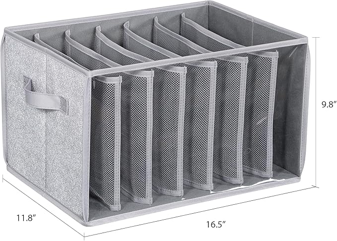 Zilink Upgraded Wardrobe Clothes Organizer with Support Board Clear Pants Organizer for Closet with 7 Grids Storage Bin with Dividers for Jean Pant Sweater Legging T-Shirt, 3 Pack