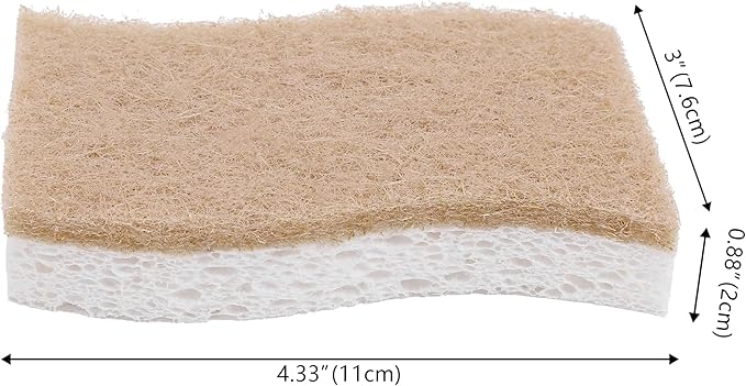 happimess WPE2000A-12SET Natural Plant Based Non-Scratch Sisal Hemp/Cellulose Scrubbing Dish Sponge, Cleaning Sponge for Dishes, Bathroom, Household, Beige/White (Set of 12)