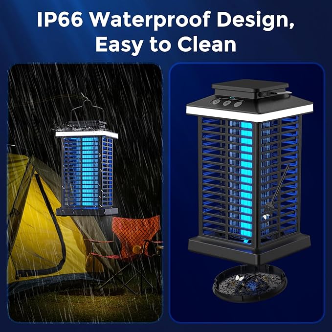 Bug Zapper Outdoor, Mosquito Zapper 2 in 1 Portable & Rechargeable Bug Zapper Outdoor with 5000mAh Battery & LED Night Light, 4000V Electric Fly Zapper for Outside,Patio,Backyard,Garden