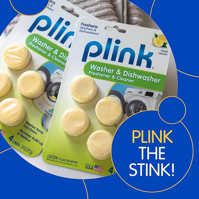 Plink Washing Machine and Dishwasher Cleaner and Freshener, Prevents Residue and Removes Odors in Kitchen and Laundry Room Appliances, Septic-Friendly, Made in the USA, Lemon Scent, 12 Tablets