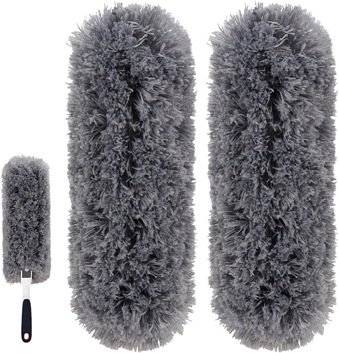 Reusable Microfiber Duster Refills Compatible with OXO & MR.SIGA Duster - Washable Duster for Household Cleaning Dusting Furniture Blind Ceiling Fan - 2Pack Grey (Handle NOT Included
