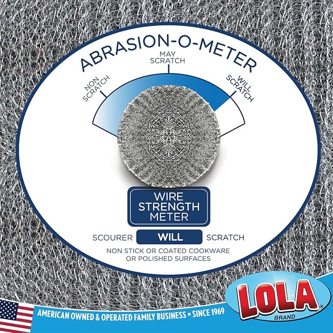 LOLA Steel Wool Wire Mesh Scouring Pad, 12 Pack, 4" Jumbo, Galvanized Steel, Heavy Duty Cleaning, Abrasive Scrubber, for Pots, Pans, Ovens, Grills
