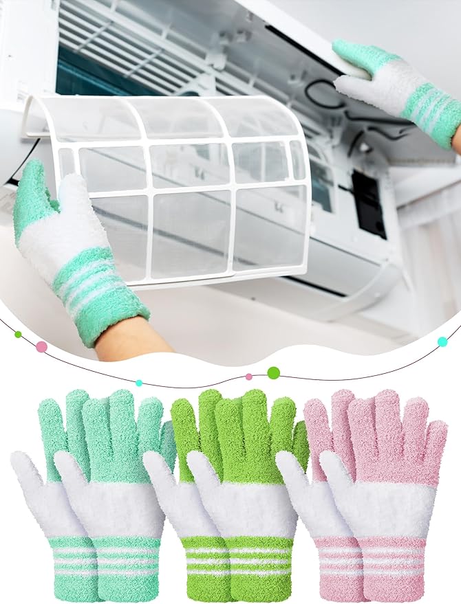 Patelai 3 Pairs Microfiber Plant Dusting Gloves Leaf Cleaning Gloves for Indoor Plants, Blinds, Furniture, House (Yellow,Blue,Pink,White,Medium)