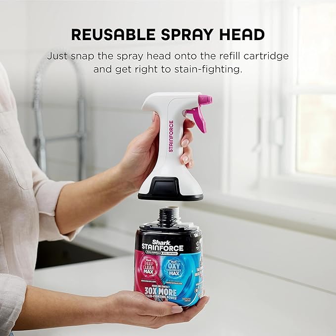 Shark StainForce Dual-Formula Refill Cartridge with Reusable Spray Head, Stain & Odor Remover for Shark StainForce Portable Stain Cleaner, for Carpet, Area Rug, Upholstery, Cars, 16.9oz, HXCM500S