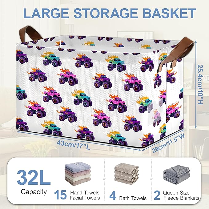 Funny Car Storage Baskets,Foldable Organizer Bin with Handles for Home Living Room Bedroom Closet Box 17x11.5x10Inch