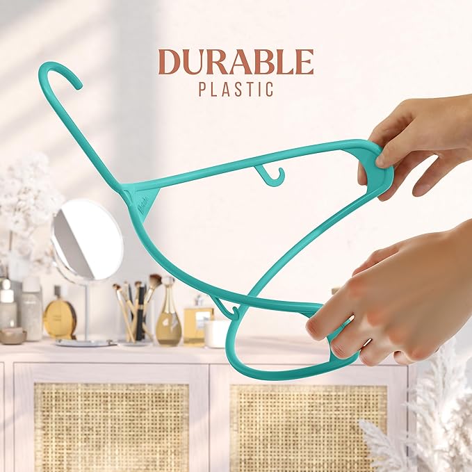 Plastic Hangers 50 Pack Aqua - Clothes Hangers - Makes The Perfect Coat Hanger and General Space Saving Clothes Hangers for Closet - Percheros Ganchos para Colgar Ropa Hangars