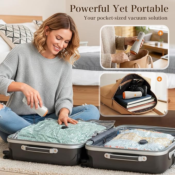 QcoQce Vacuum Storage Bags with Rechargeable Electric Pump, Space Saver Bags for Travel, Vacuum Seal Bags for Clothing, Bedding, Seasonal Storage, Compression Packing Bags for Suitcase