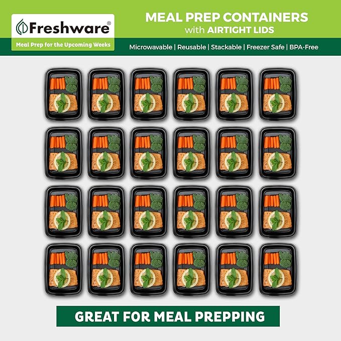Freshware Meal Prep Containers [50 Pack] 1 Compartment Food Storage Containers with Lids, Bento Box, BPA Free, Stackable, Microwave/Dishwasher/Freezer Safe (28 oz)
