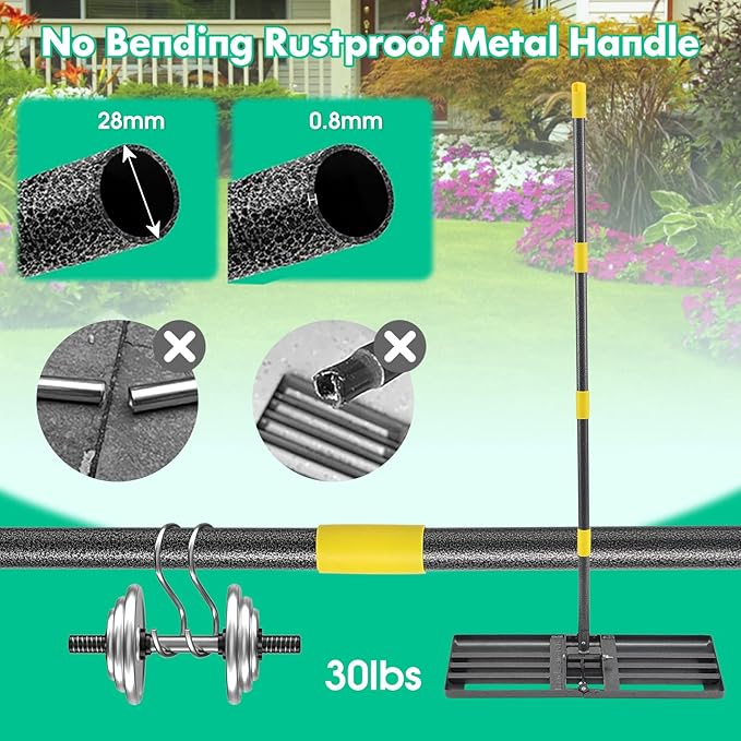 Lawn Leveling Rake,Folding 30x10 Inch Ground Plate,56 Inch Adjustable Long Handle Yard Level Tool with Curved Edge,Heavy Duty Landscaping Lawn Leveler for Grass, Golf Field, Soil Sand Dirt Spreader