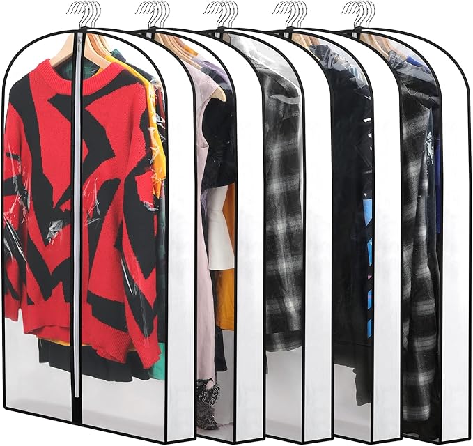 Clear Garment Bags for Hanging Clothes Storage 4" Gusset Suit Bags for Closet Storage Bags Dust Covers for Clothes Sweater Bags Garment Cover Clothes Protector 24"x 40"x 4", 5 Pack