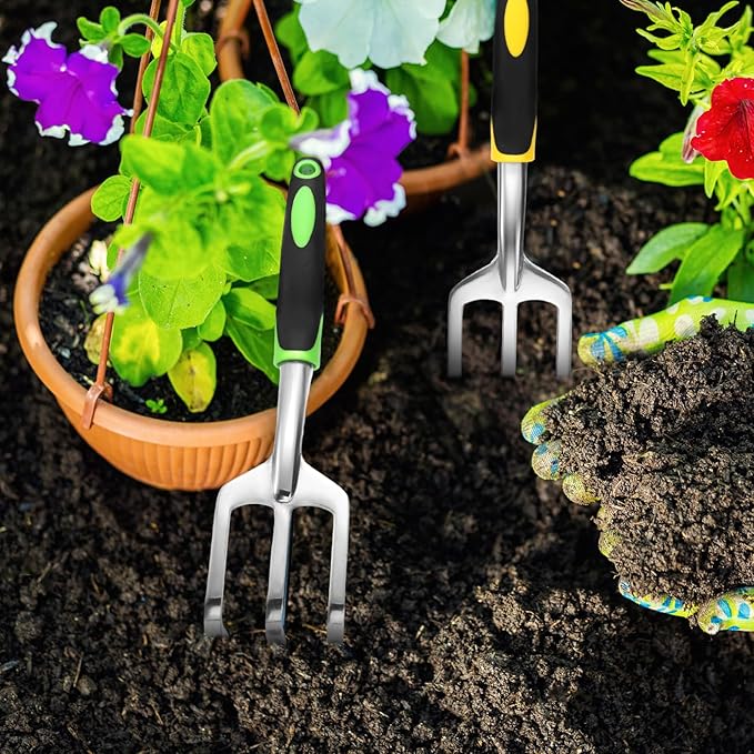 12 Pcs Hand Rake Garden Tool Mini Rake Heavy Duty Garden Cultivator 11 Inches Small Rake for Gardening Aluminum Alloy Hand Tiller with Soft TPR Handle for Digging Weeding Loosening Soil