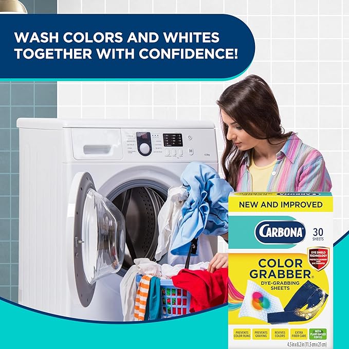 Carbona Color Grabber™ | Protects Laundry from Color Runs or Bleeds | Mix Whites & Colors | in-Wash Dye Grabbing Sheets | 30 Count Per Box, 1 Pack