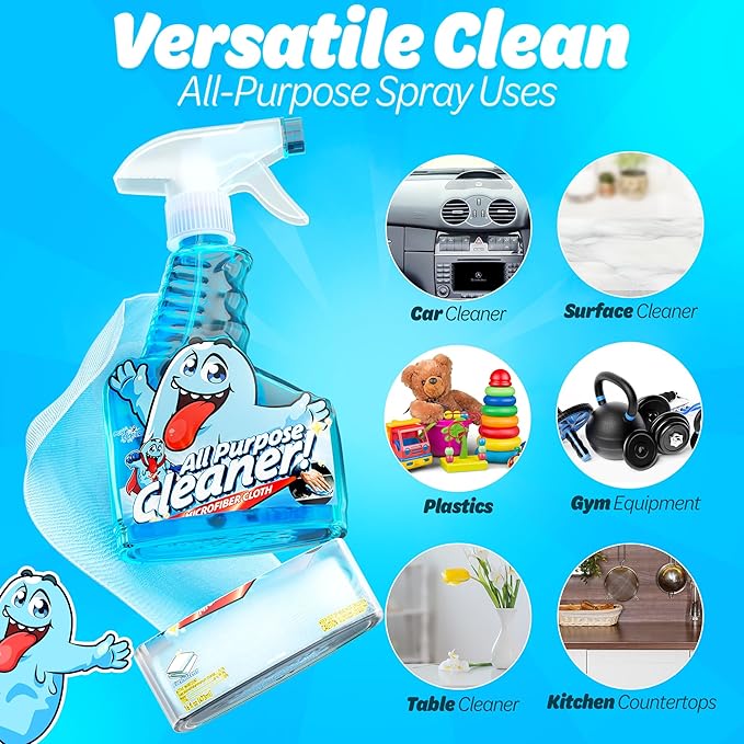 Spray Bottle With Microfiber Cap - All Purpose Cleaner 16oz - FRESH (2 Pack)