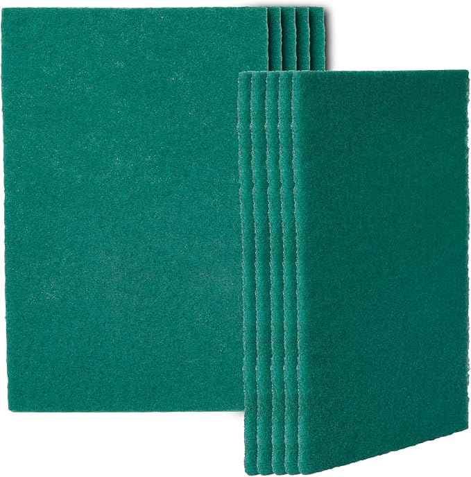 Restaurantware-RW Clean 9 Inch x 6 Inch Scouring Pads, 10 No-Scratch Green Scrub Pads - Heavy-Duty, No-Abrasive, Green Polyester Scrub Pads For Cleaning, For Scraping, Cleaning, Or Scrubbing,