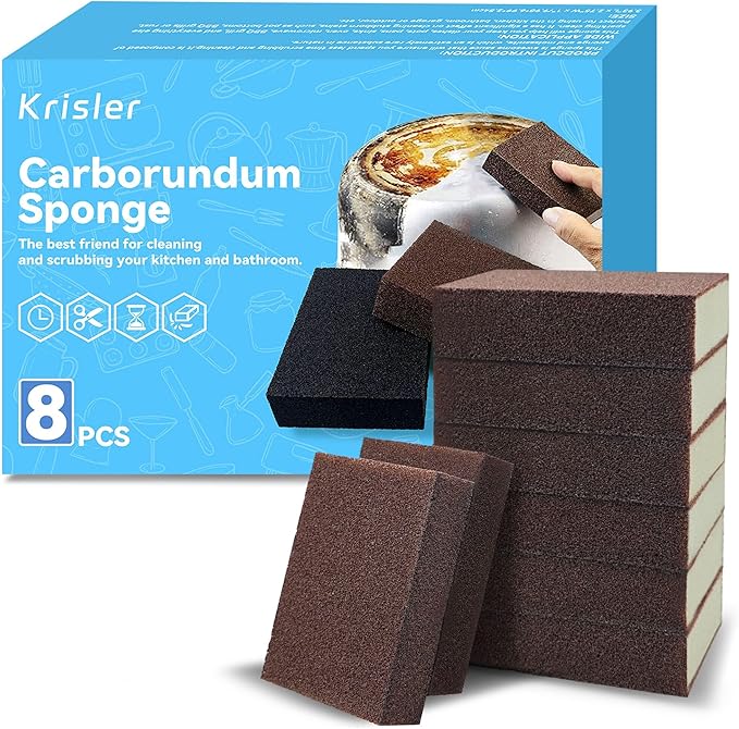 8pc Carborundum Sponge Nano Emery Sponges Caspian Stone Pot Clean Brush Rust Eraser Grit Scouring Pads Pot Cleaning Pads with Carborundum Washing Kitchen Cleaner Tool(thickness-1inch)