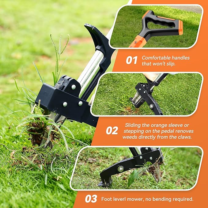 Weed Puller Tool,Detachable Stand Up Weed Puller with Long Handle,3-Claw Steel Head Weeder Tool,No Bending/Kneeling for Lawn, Yard & Garden Tool,Easily Remove Weeds