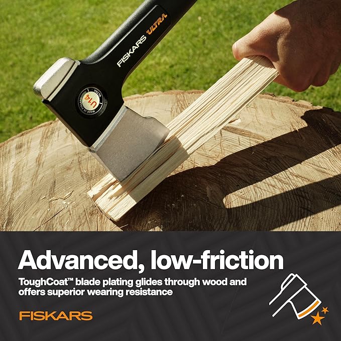 Fiskars Ultra Universal Axe U14, Precision-Ground RazorEdge Double-Hardened Steel Blade Stays Sharp, Lightweight FiberComp Shaft & SoftGrip Handle for Chopping & Kindling, 14", Black