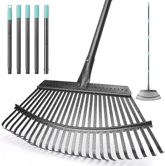 KeFanta Garden Leaf Rake ,18.5" Wide Heavy Duty Leaf Rake with 25 Metal Tines, Leaves Rakes with 6FT Adjustable Handle for Yard Lawn Shrub Garden Leaves