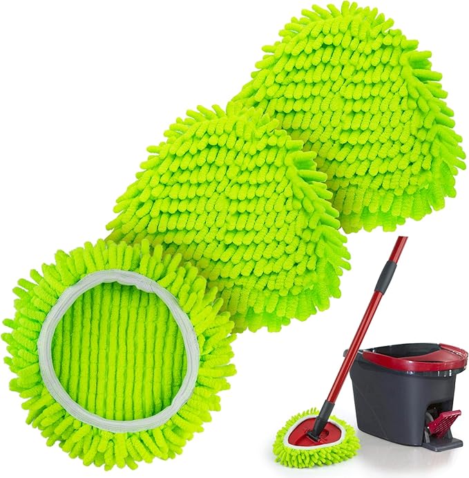 Chenille Duster Mop Head Compatible with O Cedar Mop Easywring 1-Tank System, Microfiber Chenille Mop Pads Spin Mop Refill for Dry & Wet Use, 3 Pack