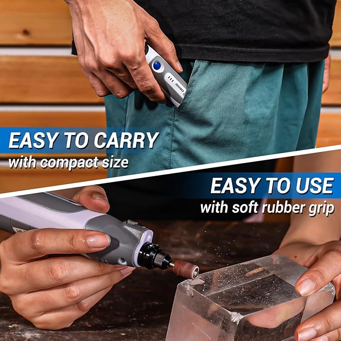Mini Cordless Rotary Tool:DEKOPRO 3.7V Rotary Tool Variable Speed Display with Type-C Charging, Power Rotary Tool with 70 Accessories for Sanding, Engraving, Polishing, Drilling, Cutting, DIY (Blue)