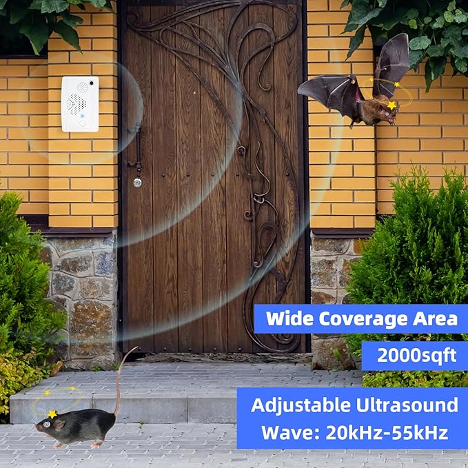 Bat Deterrent Devices,Bat Deterrent for Attic,Rechargeable Bats Keep Away,Porch & House | Bats Removal Do It Yourself for Indoor & Outdoor | Friendly to Human & Pet (4, White)