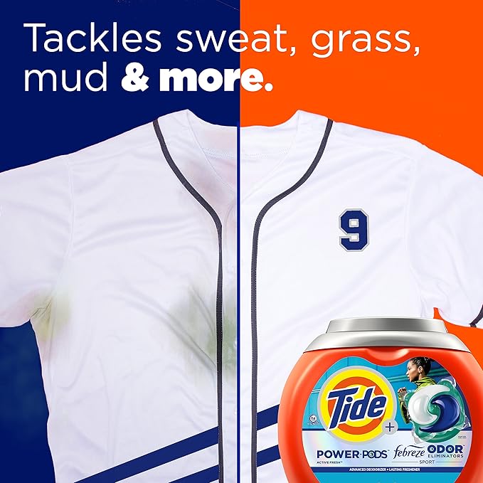 Tide Power Pods Sport Laundry Detergent Pacs, 25 Count, Advanced Sweat + Stain Fighter