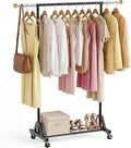 Rolling Garment Rack - Retractable Clothes Rack with Hanging Rods, Lockable Wheels and Bottom Storage Shelf - Sturdy Coat Rack, Freestanding Clothing Organizer for Bedroom, Laundry & Closet