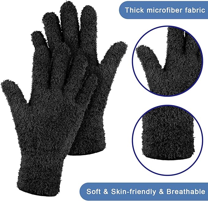 Patelai 3 Pairs Microfiber Plant Dusting Gloves Leaf Cleaning Gloves for Indoor Plants, Blinds, Furniture, House (Purple,Rose Red,Black,Medium)